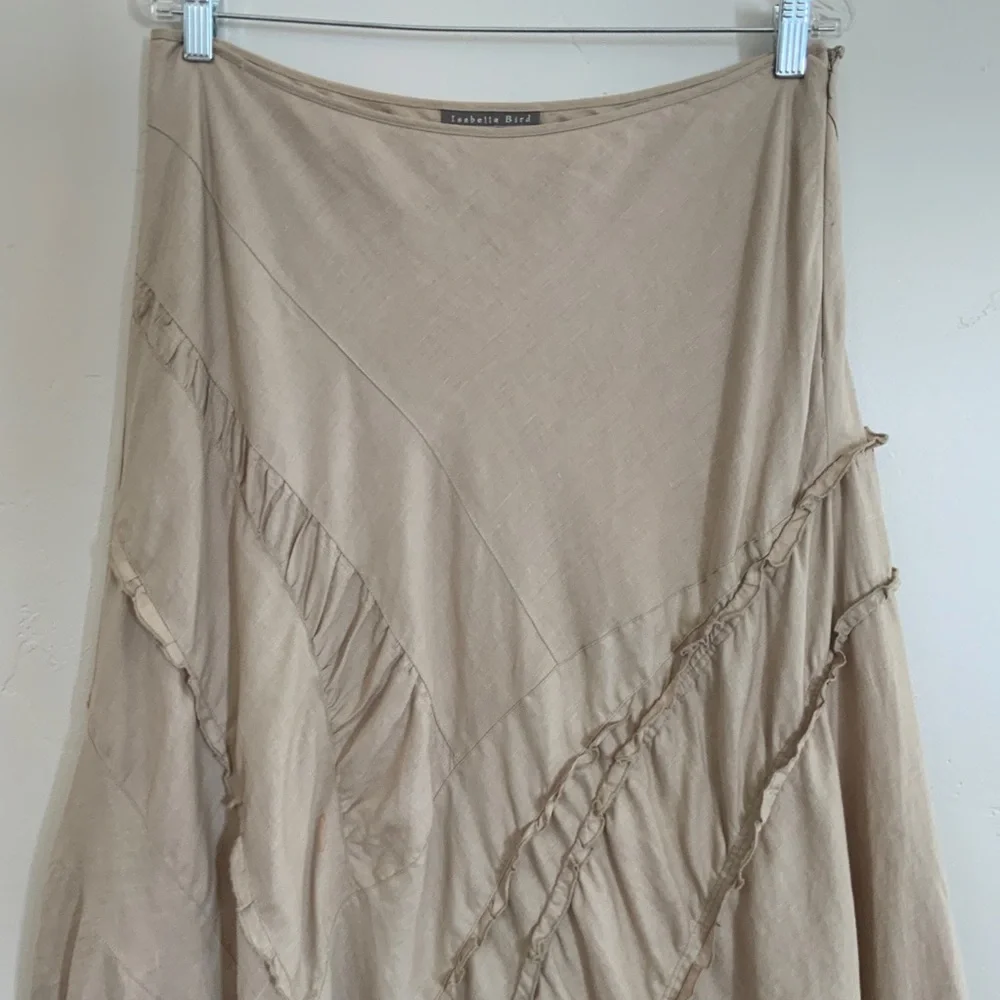 Isabella Bird Tan Panel Tan Beige Linen Lagenlook A-Line Skirt Size 12 - Picture 2 of 14